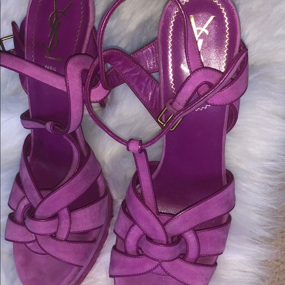 Suede and leather fuchsia heels - Picture 7 of 8